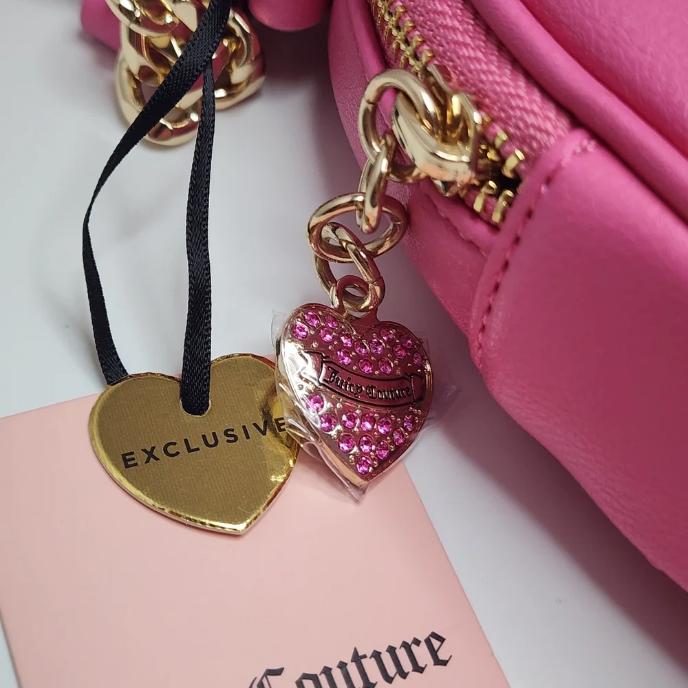 Juicy Couture Pink Quilted Heart Crossbody Bag NWT Gold Studs & JC Logo
